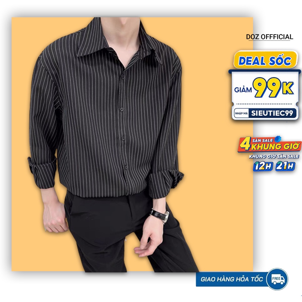 Áo sơ mi Gman kẻ sọc nam, vải lụa cao cấp thái chống nhăn cao cấp, dáng ôm body, trẻ trung cá tính