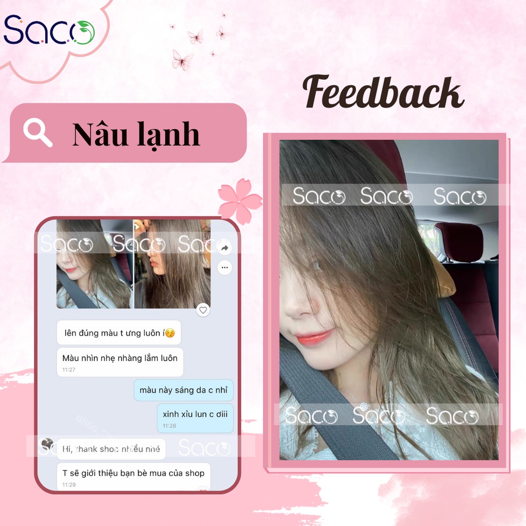Lược nhuộm tóc thần thánh Saco màu Nâu Lạnh lên màu từ nền đen, không cần tẩy hay nâng tone chai 400ml