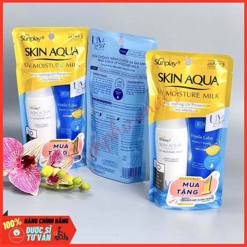 Sữa Chống Nắng SUNPLAY Dưỡng Da Ẩm Mịn 30g Skin Aqua UV Moisture Milk SPF 50+/PA++++ [tặng 1 SRM Hada Labo perfect 20g]