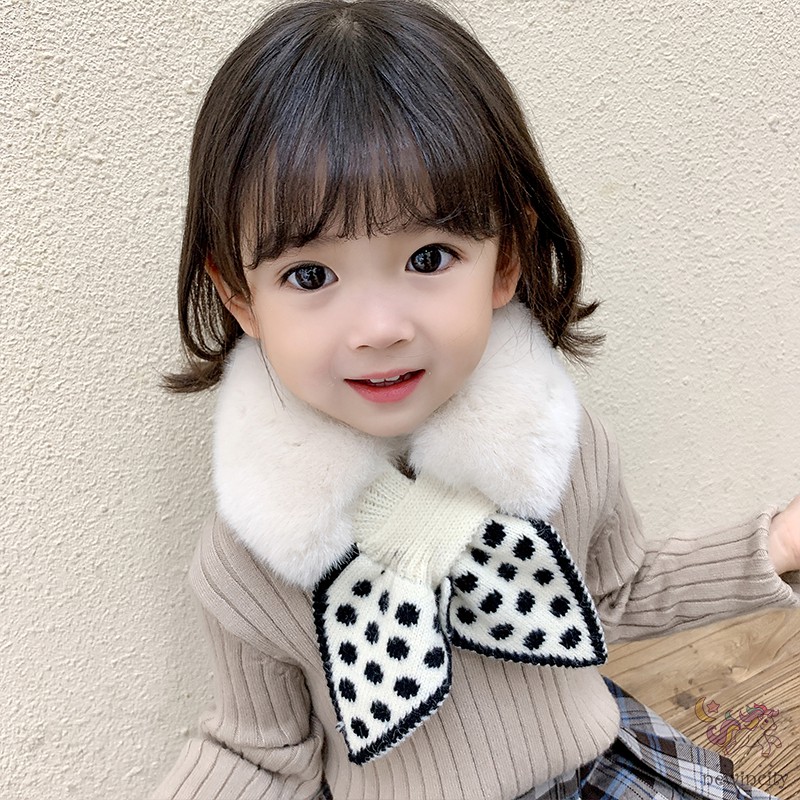 Khăn choàng cổ vải lông họa tiết chấm bi phong cách Hàn Quốc cho bé gái