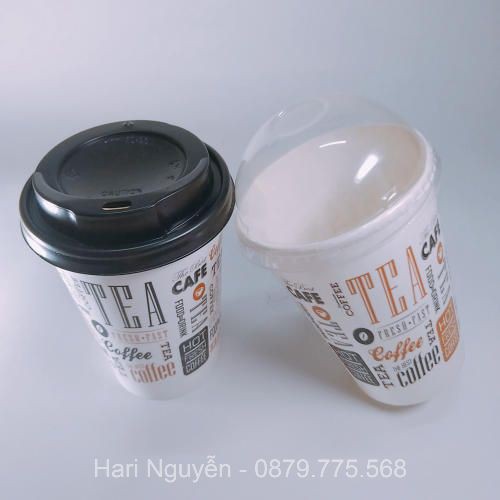 50 Ly cốc giấy cafe trà sữa chanh có nắp dày cute in hình Tea CF take away 450ml 500ml