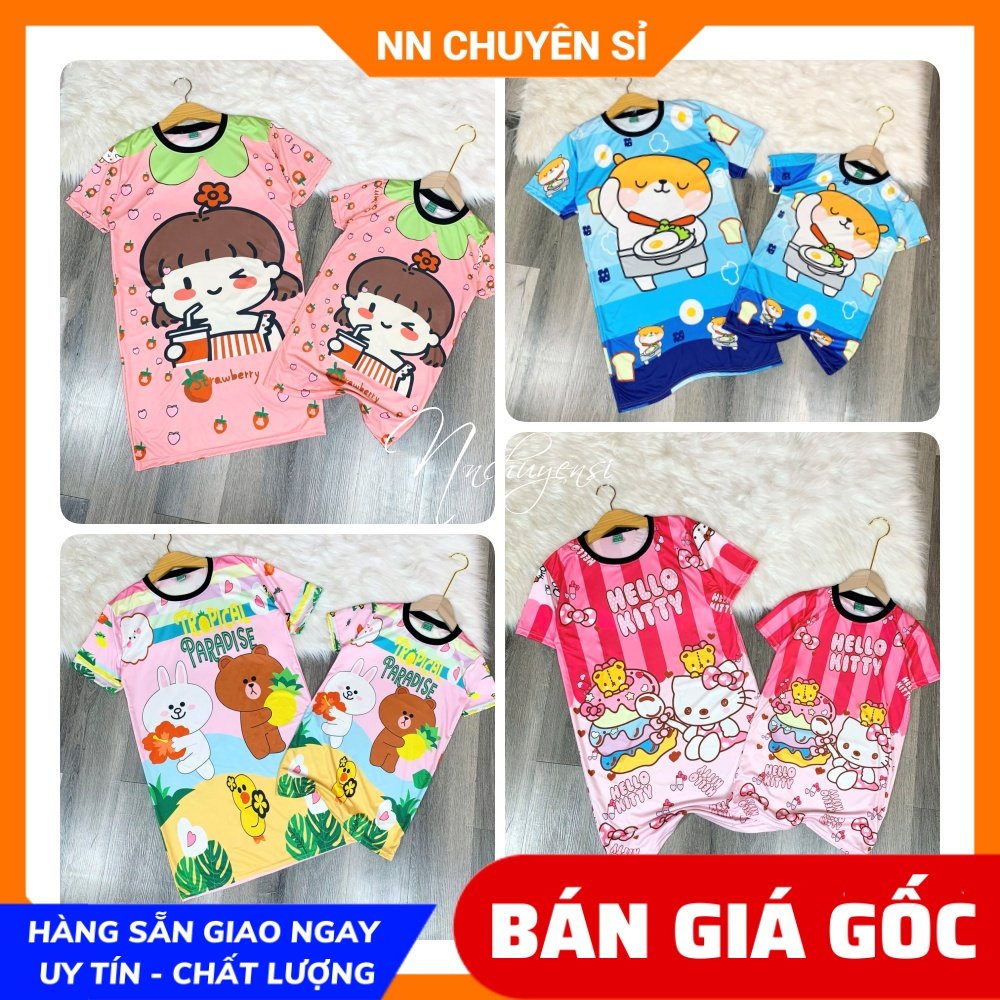 Đầm thun phom rộng suông size đến 70kg in hoạt hình chibi chất thun mềm mát Đầm hoạt hình dễ thương DAMRB FULL SIZE