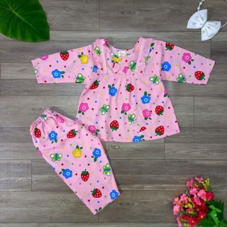Đồ tole dài tay bé gái 8 - 9kg, đồ bộ mặc nhà vải tole lanh siêu mát cho bé gái