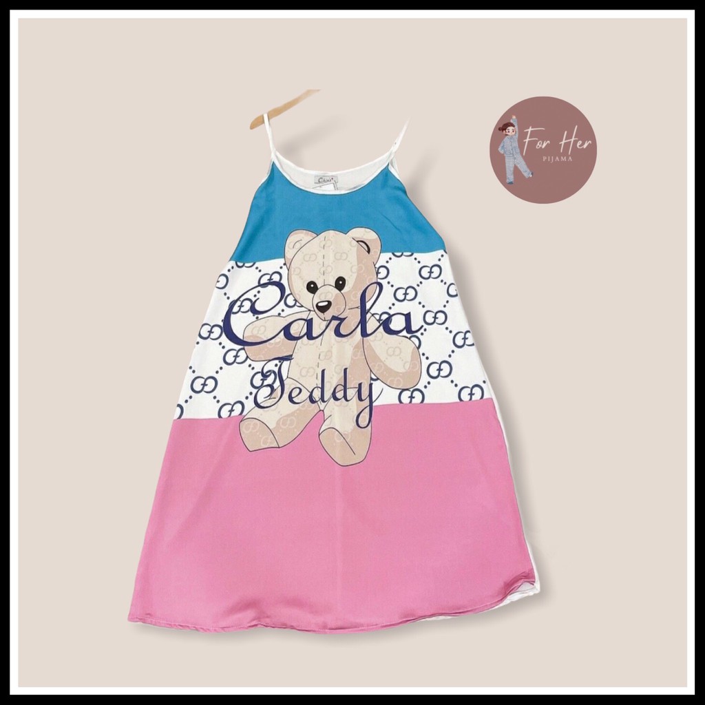 Váy Ngủ 2 Dây Lụa Satin Cao Cấp in Hình Cute