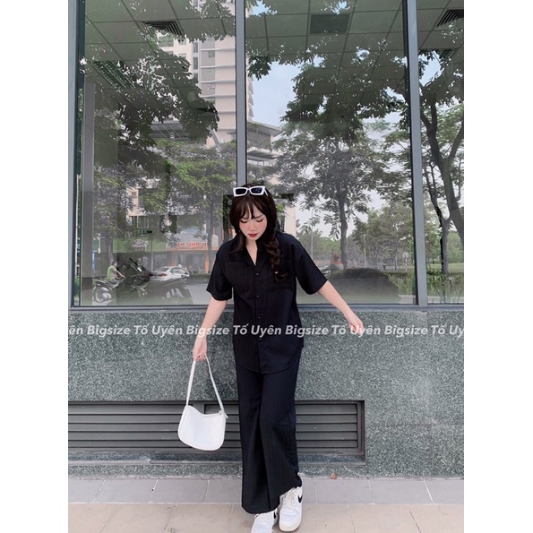 (T.U Bigsize 50-80kg) Bộ Sơ Mi Tay Cộc Quần Dài Chất Đũi Gân QC loại 1 #96