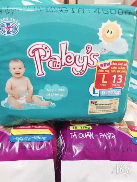 Bộ 8 gói tã dán Paby's size S15,M14, L13 miếng /gói kèm 1 km tã quần