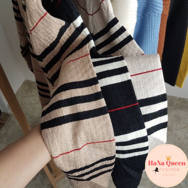 [Sẵn Hàng] Áo len nữ cao cổ họa tiết kẻ ngang sang chảnh dáng basic dễ phối đồ