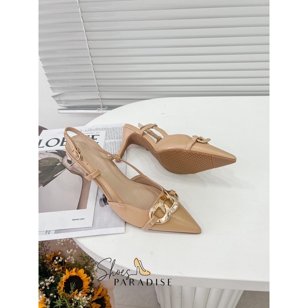 Giày cao gót nữ nhọn mũi nhọn gót nhọn 7p viền xích thời trang Shoes Paradise BBXK18