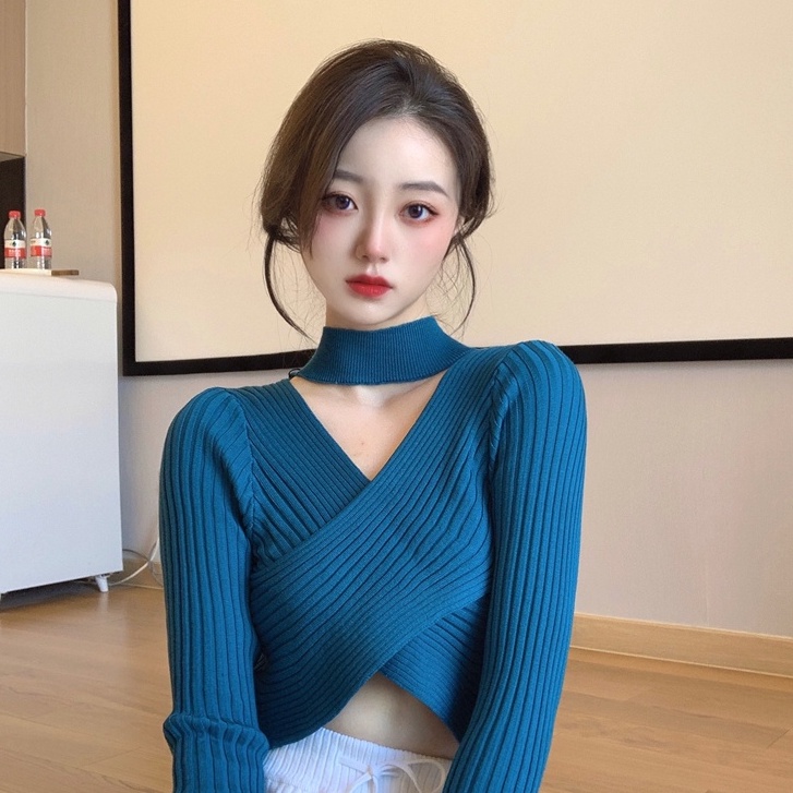QADCOL  Áo len tay dài cổ chữ V kiểu hàn quốc cho nữ