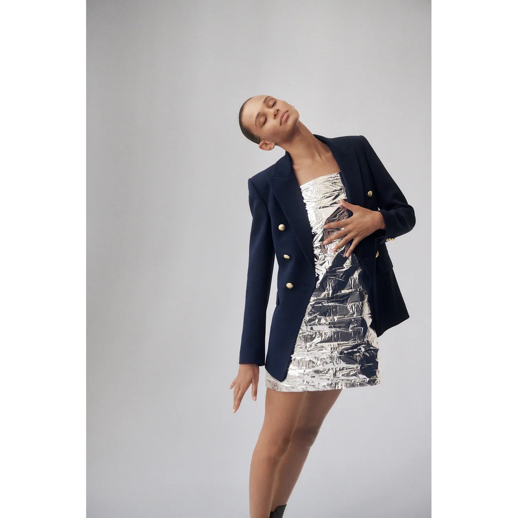 ÁO KHOÁC ZARA NỮ BLAZER CÀI KHUY KIM LOẠI MÀU XANH BIỂN | BigBuy360 - bigbuy360.vn