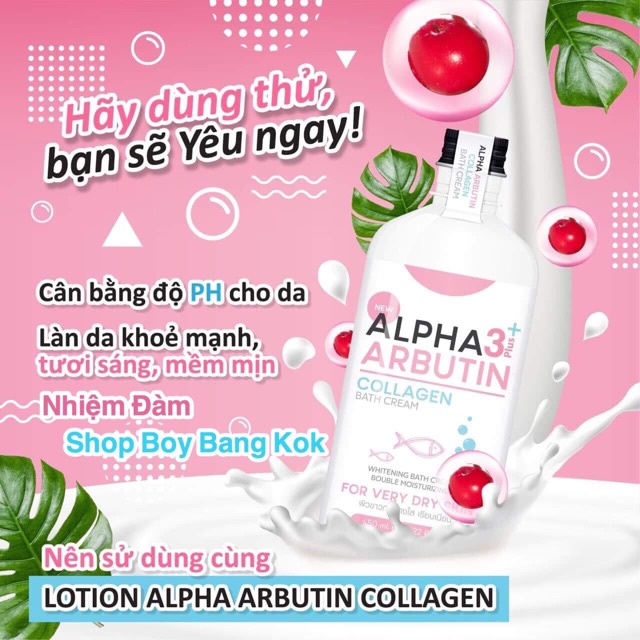 Sữa tắm và xà phòng tắm Alpha Arbutin Collagen 3plus+ Bath Cream 350ml giúp da trắng sáng mịn màng
