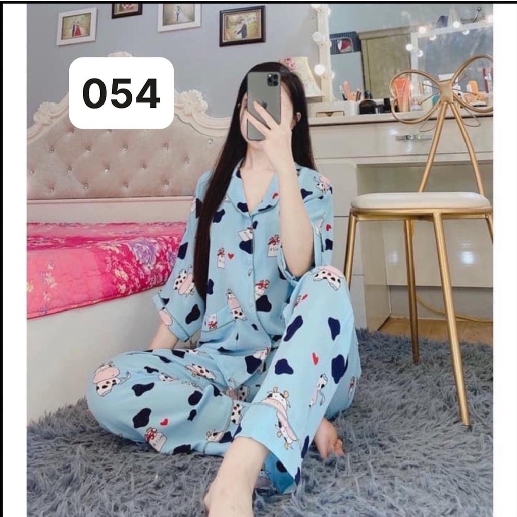 Bộ pijama LỤA pha ĐŨI- BỘ ÁO TAY NGẮN - QUẦN DÀI mặc nhà  mềm mại dễ thương | BigBuy360 - bigbuy360.vn