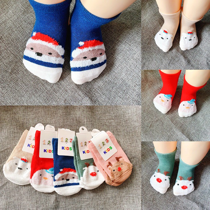 Set 2 đôi tất vớ Noel cao cấp chống trượt cổ thấp cho bé 0-3 tuổi chất cotton thấm hút tốt Giáng sinh Baby-S – ST015