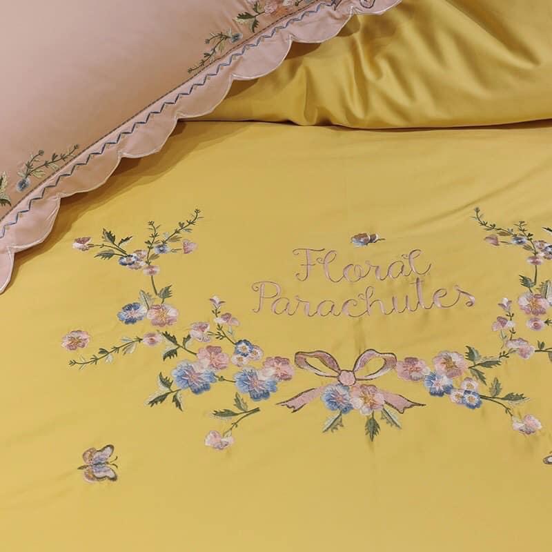 GC4001 -Bộ ga gối chất cotton lụa thêu cao cấp 4CT hàng nhập