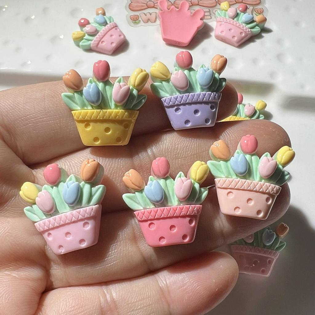 Charm (C693) slime/ Dụng Cụ Charm [Ko Keo &amp; Nút] Trang Trí  Hình Giỏ Hoa Tulip Cute (1.9x1.8cm)