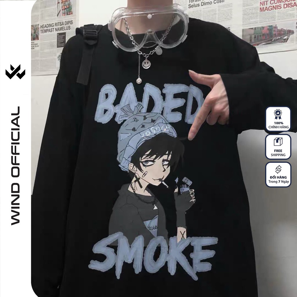 Áo sweater tay dài WIND phông unisex form rộng BADED, thời trang nam nữ oversize