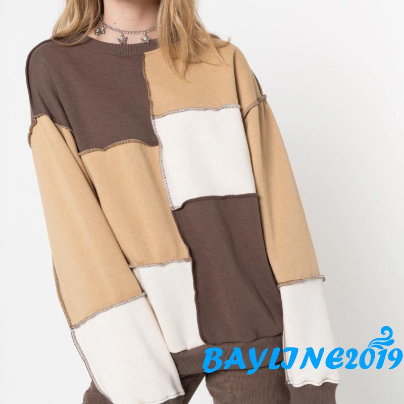 Áo sweater tay dài phối màu sắc thời trang dành cho nữ