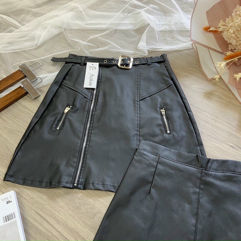 Chân váy da phối nút (bao chất hàng đẹp y hình) | BigBuy360 - bigbuy360.vn