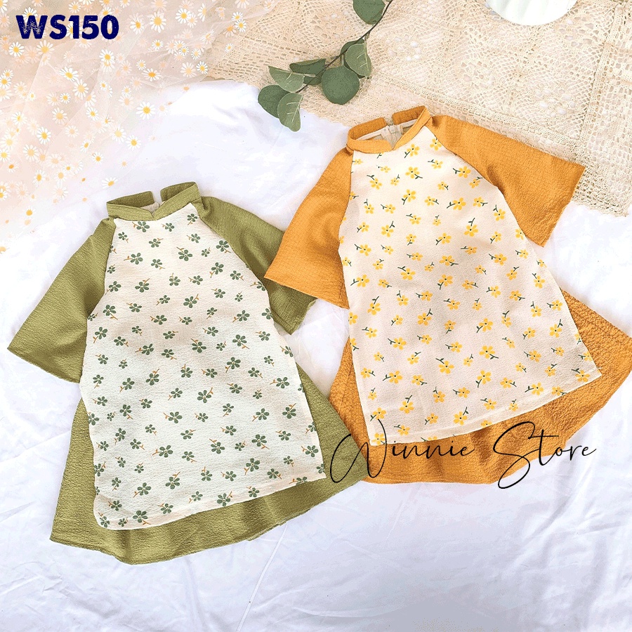 Áo dài cách tân cho bé gái 2 màu vàng, xanh diện tết, chụp ảnh cực xinh nhà Winnie - WS150