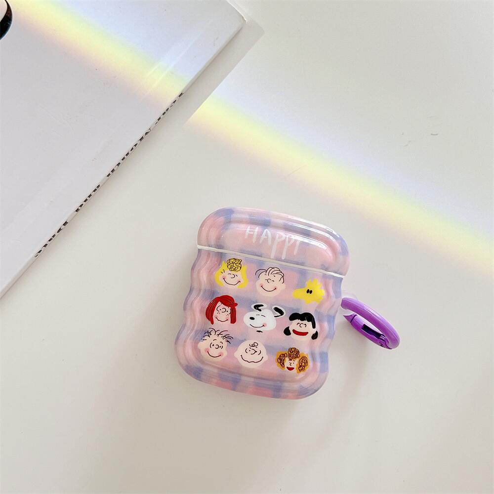 Vỏ Bảo Vệ Hộp Sạc Tai Nghe AirPods 1 2 pro 3 2021 Bluetooth Không Dây Chống Sốc Họa Tiết Kẻ Sọc Màu Tím Kèm Móc Treo Tiện Dụng