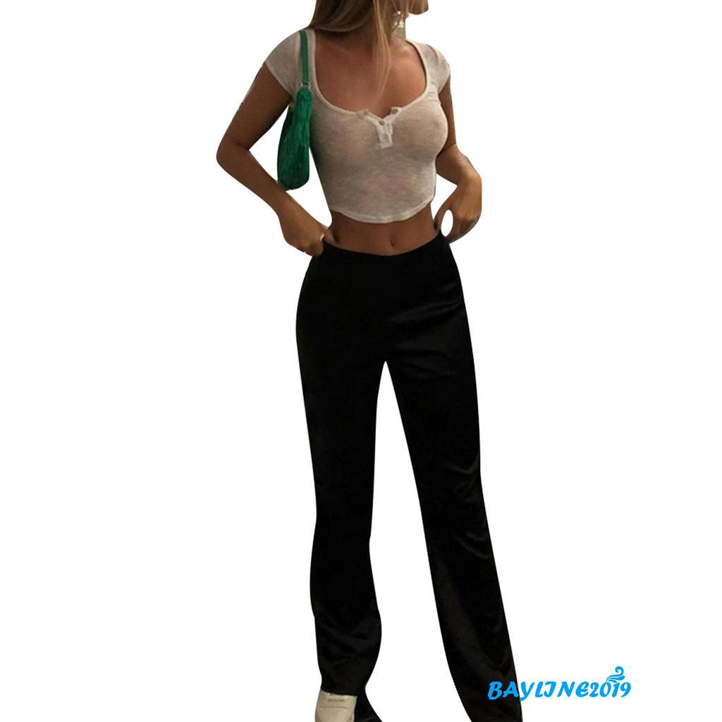 Áo croptop tay ngắn màu trơn quyến rũ cho nữ