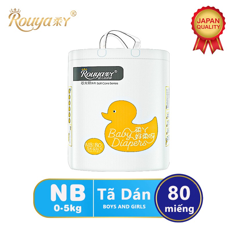 Tã/bỉm dán Rouya NB (Cho bé dưới 5kg) - Gói 80 miếng