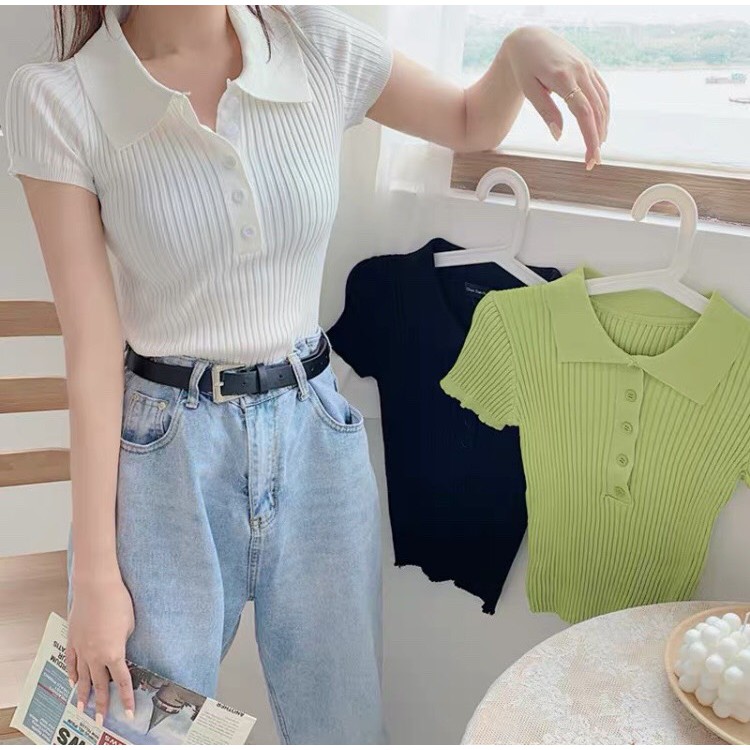 Áo len mỏng cổ đức cúc ngực