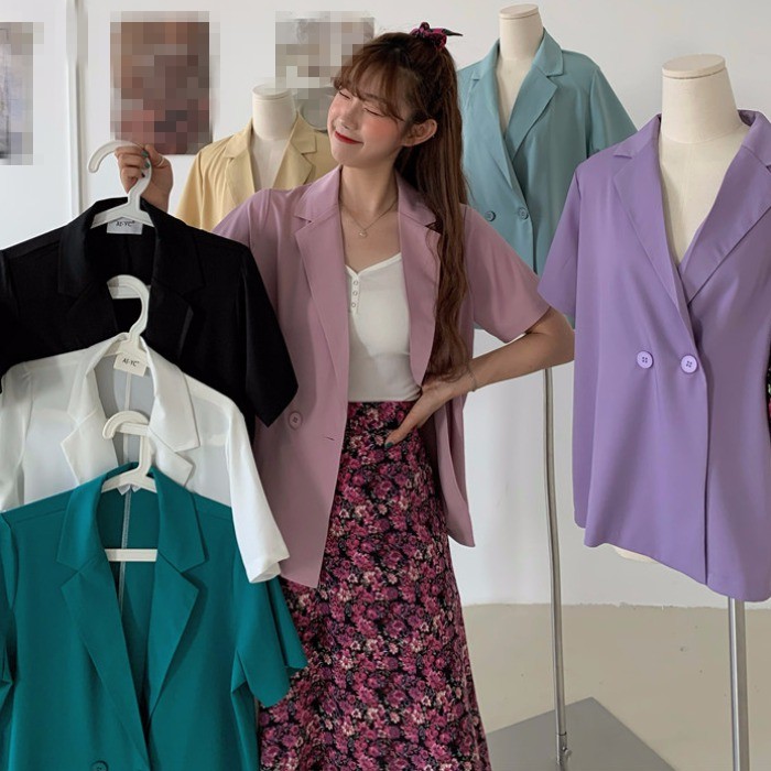 Áo Khoác Blazer Tay Ngắn Dáng Rộng Phong Cách Hàn Quốc