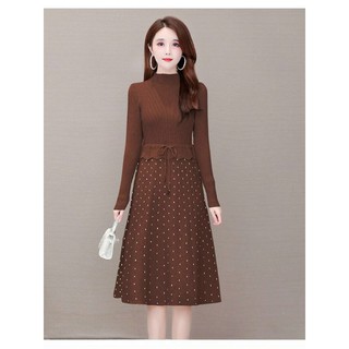 ĐẦM LEN XÒE CHÂN VÁY CHẤM BI (HÀNG NHẬP)