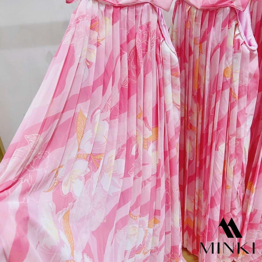 ĐẦM MAXI HOA VÂN DẬP LY - CHẤT LIỆU CAO CẤP - MÀU HỒNG TIỂU THƯ | BigBuy360 - bigbuy360.vn