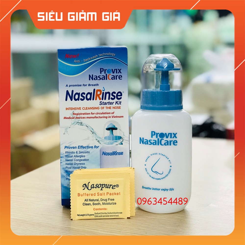 Bình rửa xoang mũi Nasal Rinse tặng 10 gói muối rửa mũi