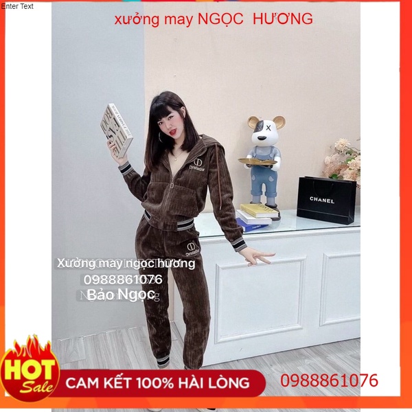 bộ nhung cao cấp, bộ nhung nữ hàng qc dày ấm mịn, size(50-60kg) 2 màu nâu-đen cực hót