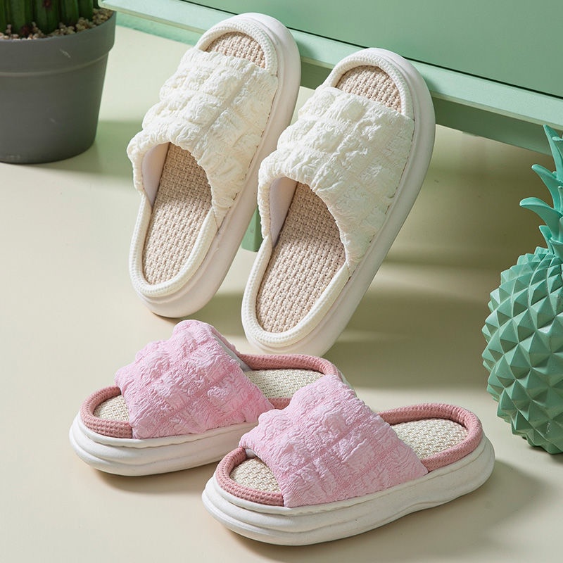 Oeteo Dép Xỏ Ngón Đi Trong Nhà Bằng Vải Lanh Màu Trơn Dành Cho Trẻ Em