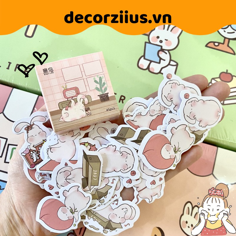 Sticker cute hàn quốc xinh xắn, hình dán sticker 45 miếng dán trang trí sổ còng