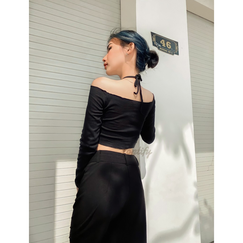 Áo croptop nữ body dài tay TOPTIFY cổ yếm hở vai Miami Vice Top | WebRaoVat - webraovat.net.vn