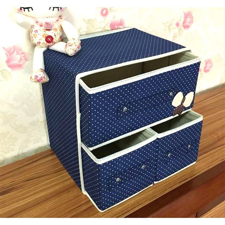 Xanh than, tím - Hộp đựng đồ lót 2 tầng 3 ngăn