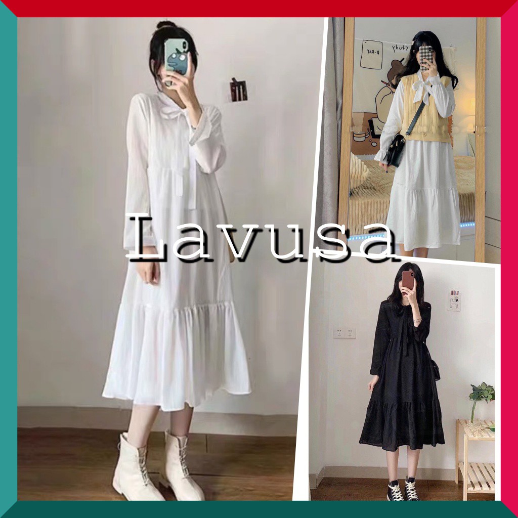 [ Mã FAMAYWA2 giảm 10K đơn 50K] 🌿 VÁY TRẮNG DÀI BÁNH BÈO BUỘC NƠ 💚 ĐẦM BABYDOLL LAVUSA MẶC KỶ YẾU, DÀ LẠT SIÊU ĐẸP