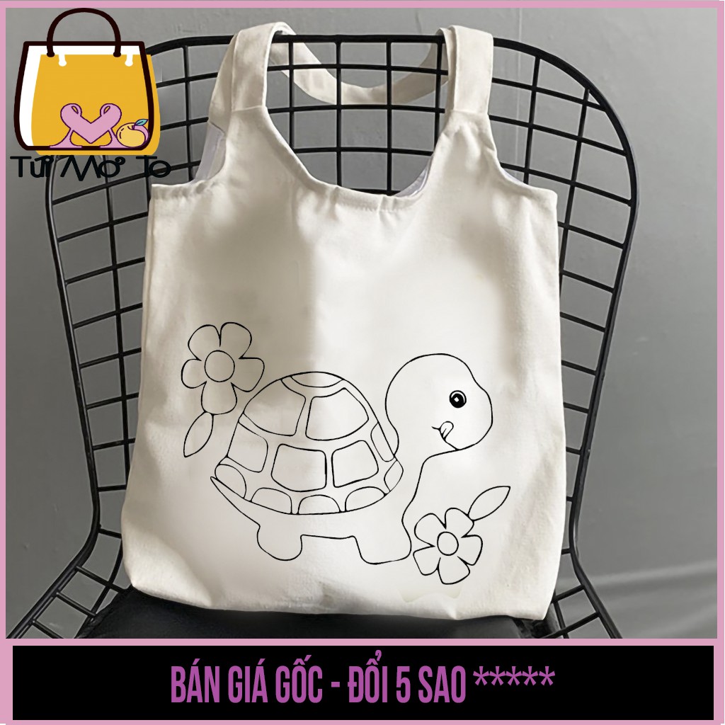Túi tote túi vải túi canvas quai tròn có khóa kéo in hình đơn sắc dễ thương cho bé tô màu - Túi Mơ To store