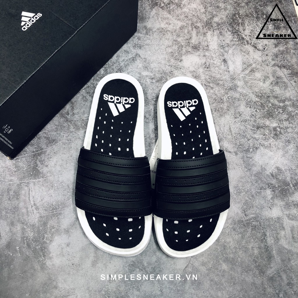 Dép Adidas Boost Chính Hãng 🔴SIMPLE SNEAKER🔴Adidas Dép Quai Ngang Adilette Boost Core Black Cloud White Siêu Êm