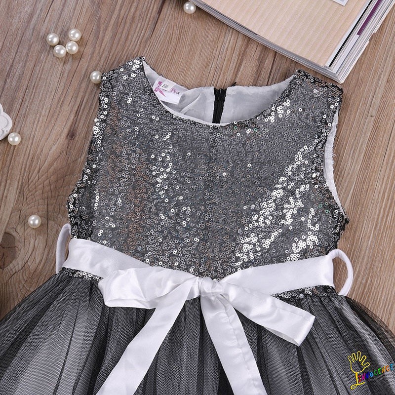 ❤XZQ-Sequins Baby Girls Dress Party Gown Bridesmaid Tulle Tutu Bow Dresses 1-7Y