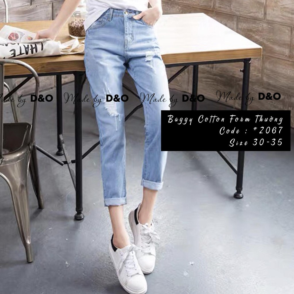 [Bigsize 30-35] Quần Baggy Nam/Nữ, Xanh Rách Nhẹ, Lưng Cao Qua Rốn, Không Co Giãn
