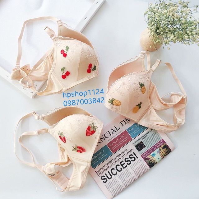 Áo ngực không gọng đệm mỏng thêu quả dâu dứa cherry ngộ nghĩnh đáng iu xuất Nhật