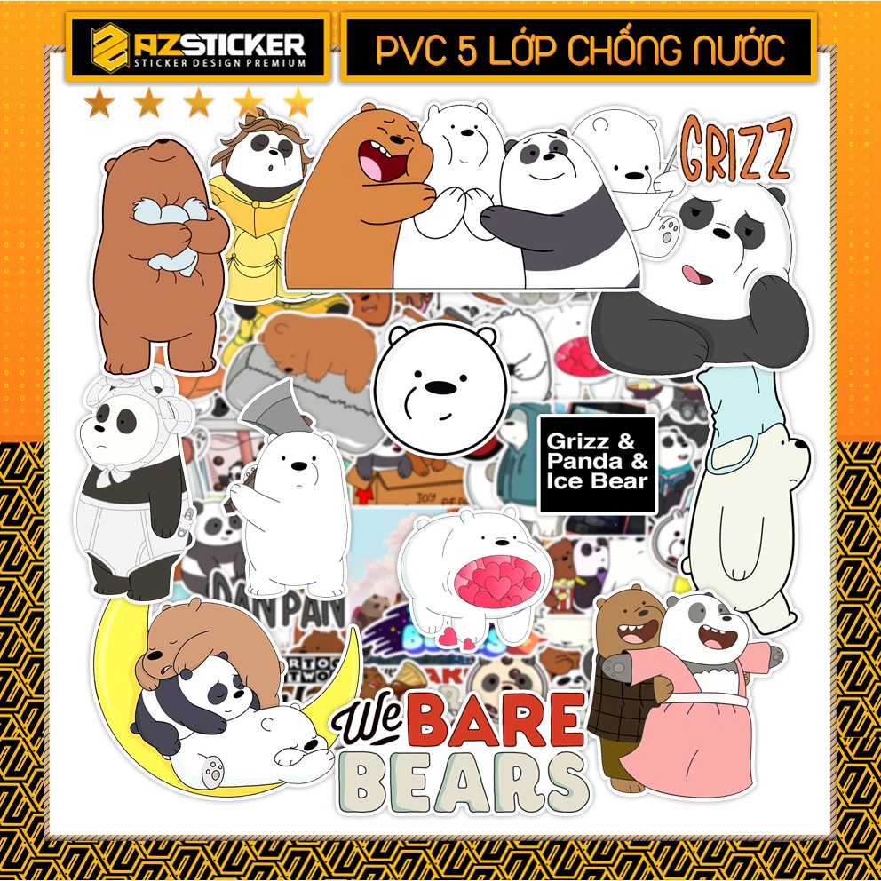 Sticker Dán Laptop, Dán Điện Thoại, Dán Nón Bảo Hiểm, Tem Dán Xe Chống Thấm Nước, Chống Bay Màu  | Gấu We Bare Bear