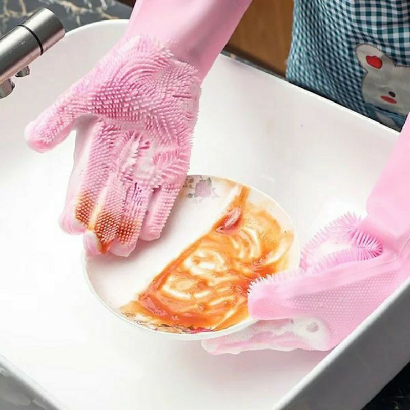 1 cặp Găng tay rửa bát chén silicon có gai tạo bọt đa năng 2 trong 1 - Găng tay cao su lau chùi vệ sinh
