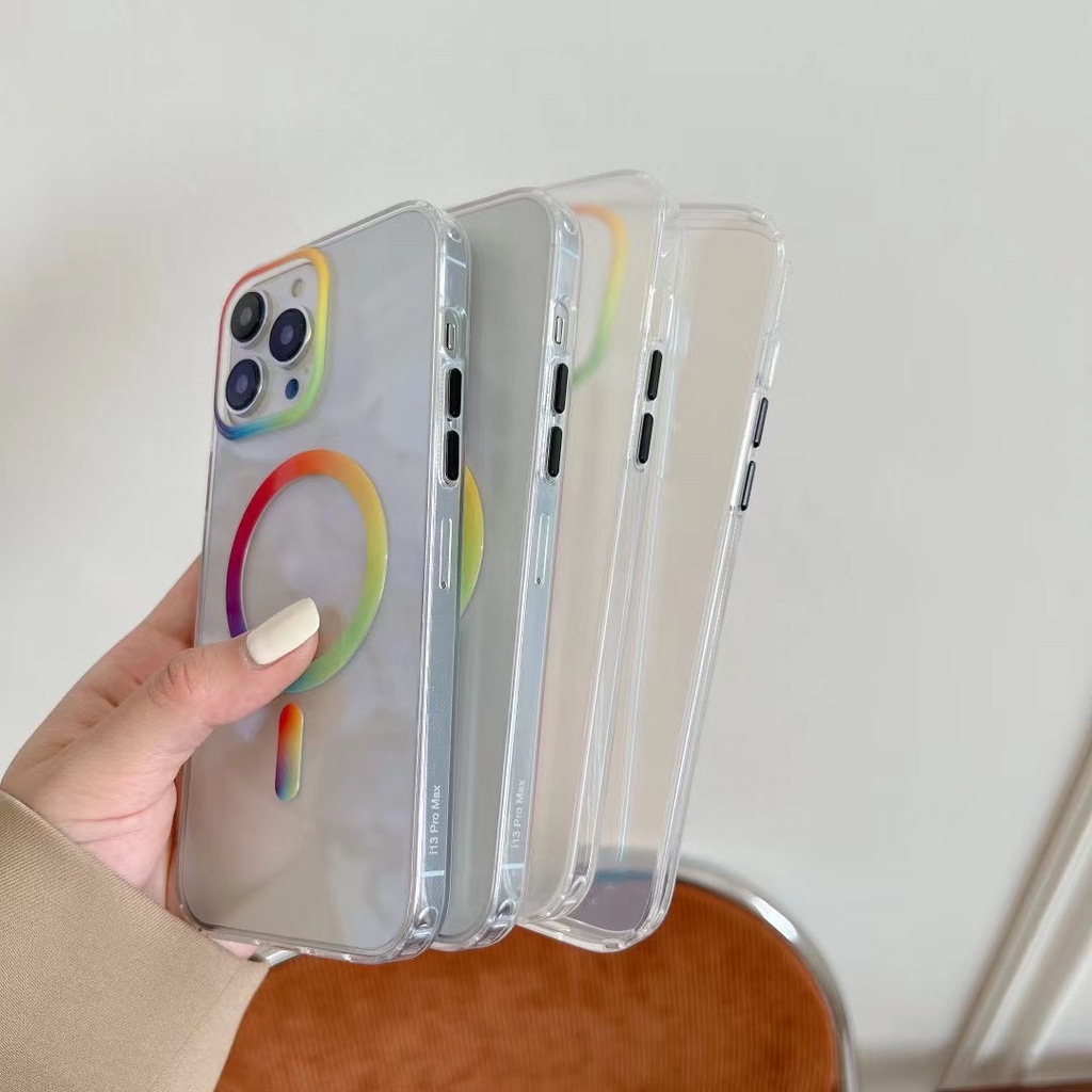 Ốp Điện Thoại PC Từ Tính Trong Suốt Màu Cầu Vồng Mới Cho iPhone 13 13 Pro 13 Pro Max 14 14 Max 14 Pro 14 Pro Max