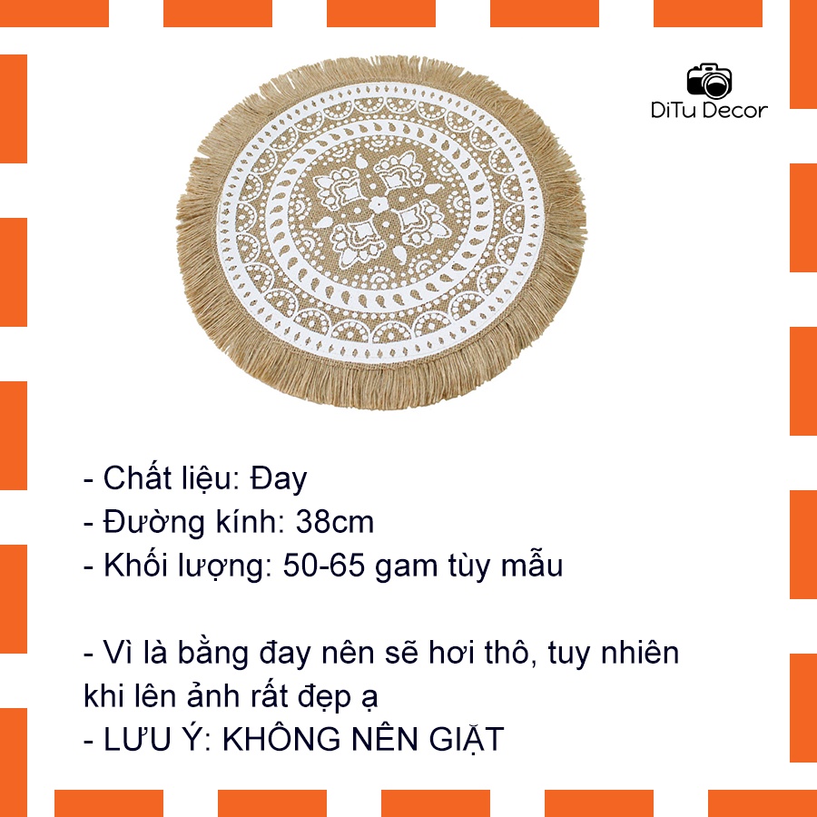 Thảm đay tròn tua rua, thảm lót bàn ăn, decor chụp ảnh trang trí - DiTu Decor