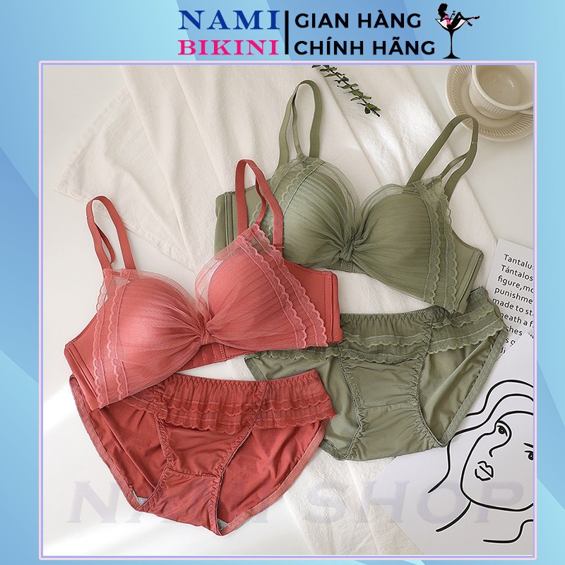 Bộ đồ lót cao cấp bộ bikini ren nơ siêu xinh áo lót nữ không gọng nâng ngực Nami | BigBuy360 - bigbuy360.vn