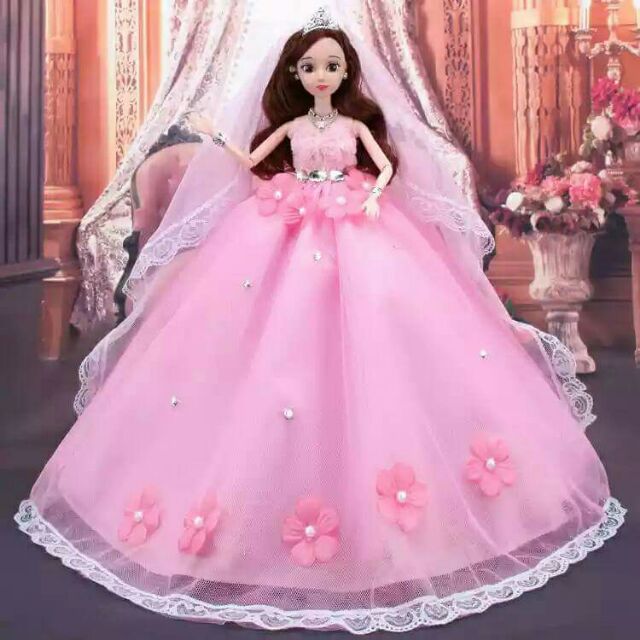 Búp bê cô dâu váy hồng đính đá eo (có  hình thật )