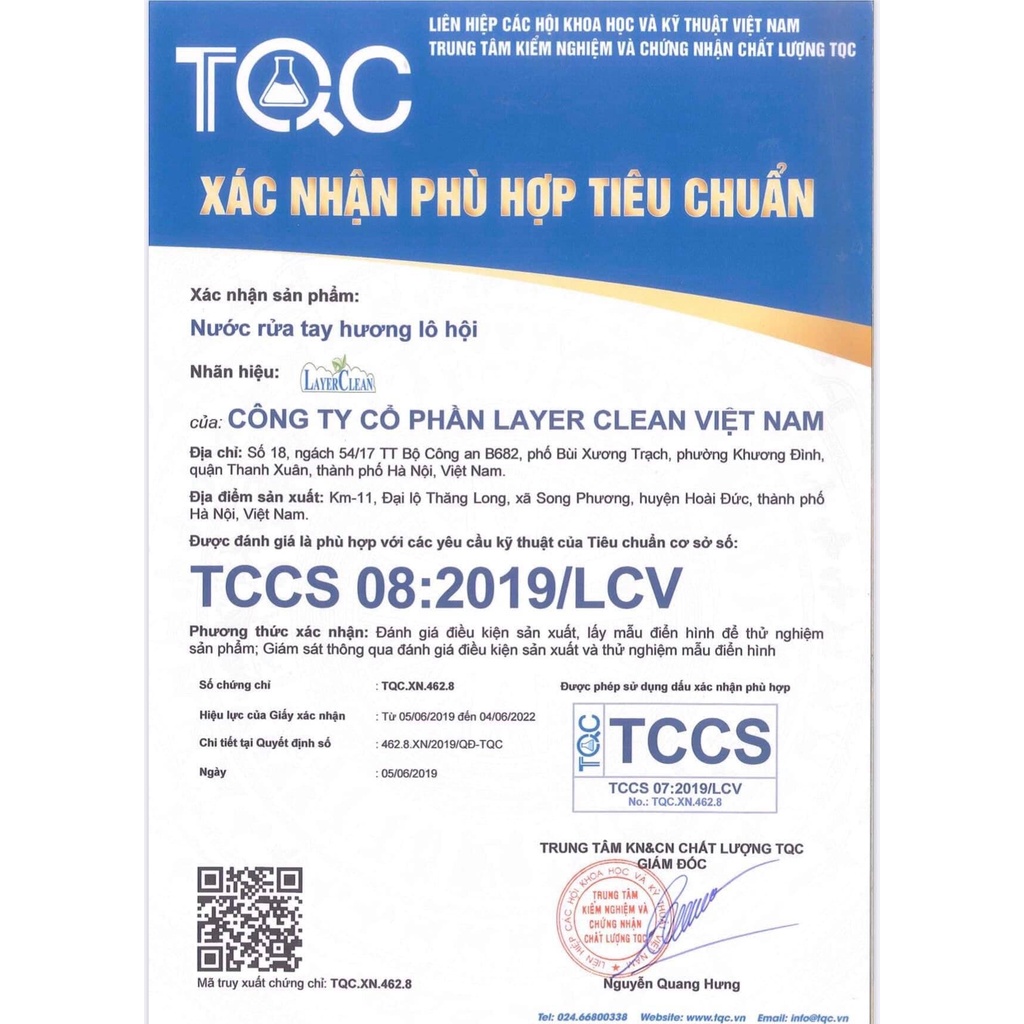 Nước rửa tay Hữu cơ LayerClean - Dạng bọt, Hương Lô hội, Sạch nhanh, Sát khuẩn, Bảo vệ da tay
