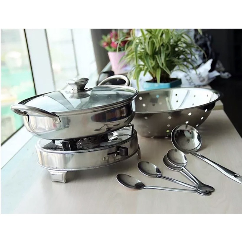 Bếp cồn inox FUJISHI bếp lẩu cồn tròn mini -  - Hàng Chính hãng